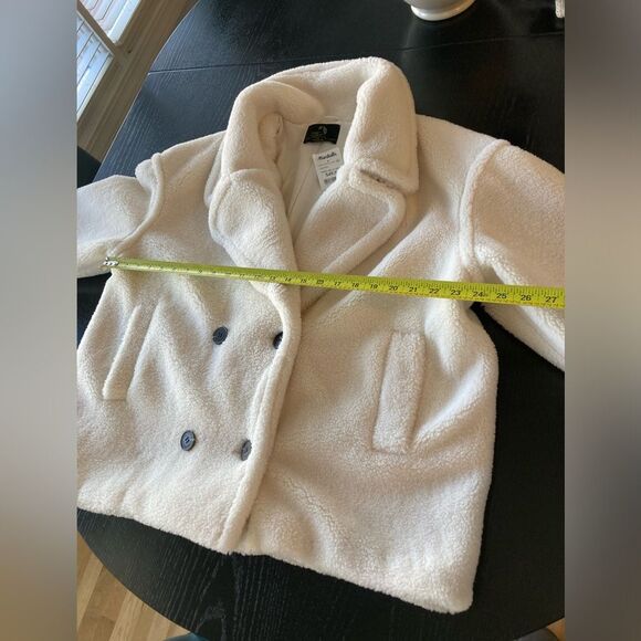 House of Harlow white ivory thick Faux Sherpa cropped double breasted Teddy coat - Picture 10 of 11